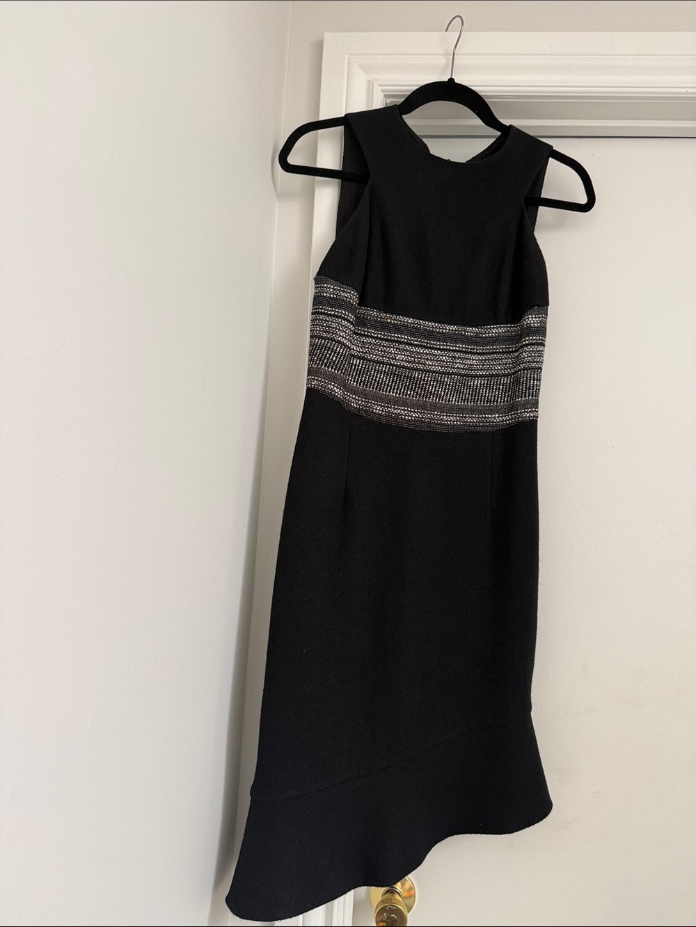 L'AGENCE Black Midi Dress with Silver Waistband
